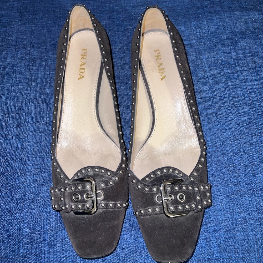 Prada Black Suede Studded Shoe